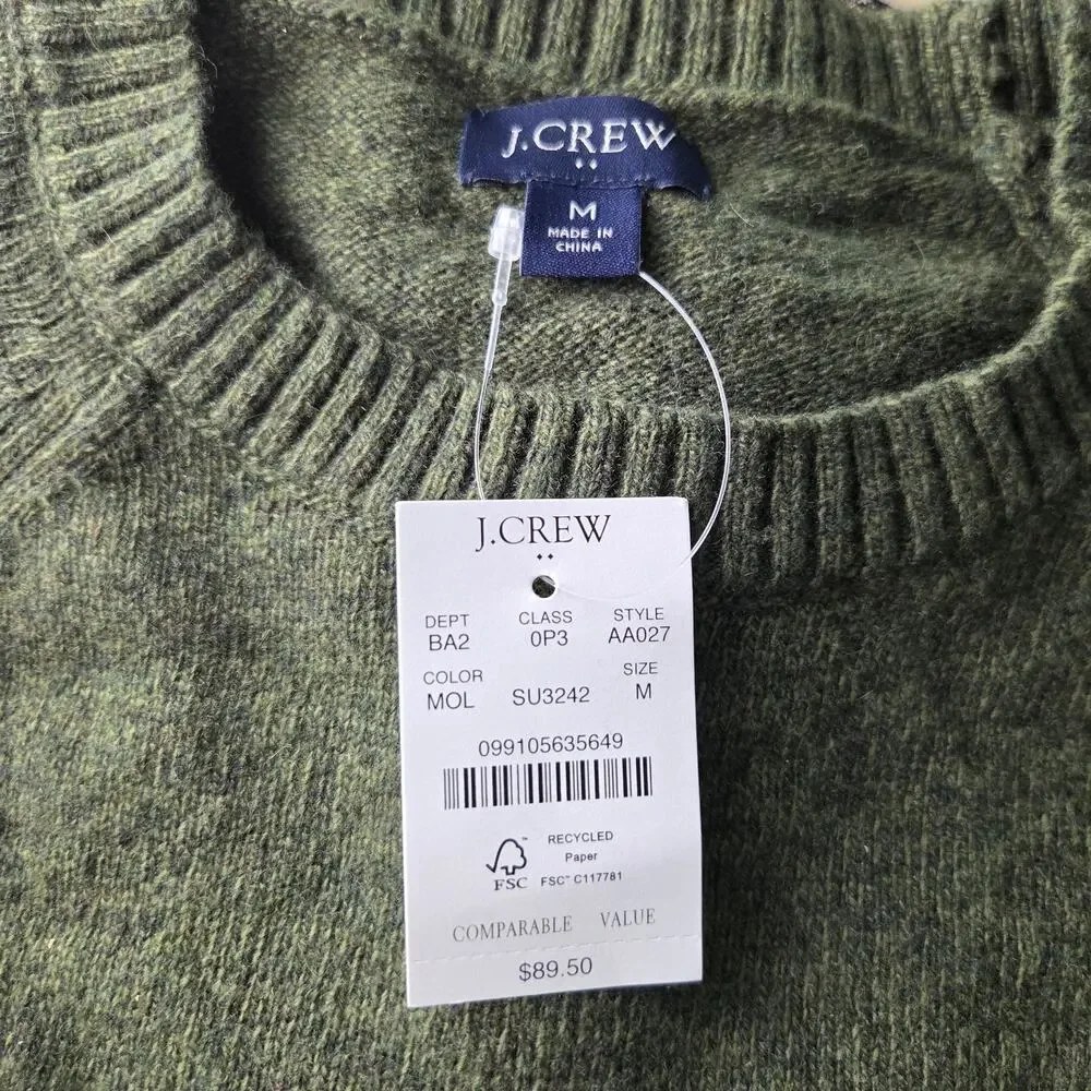 J Crew Factory Mens M Crewneck Sweater Supersoft Lambswool Blend Fatigue Green
